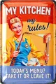Produktbild: LANOLU Retro Blechschild My Kitchen My Rules, Bild Küche, Schilder mit Sprüchen, Retro Deko, Küchenbilder, Weinkenner Geschenk, Weindeko, Vintage Metallschild 20x30cm