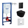 Produktbild: GROHE Vorwandelement Solido + Wand Hänge WC Praia Schwarz Spülrandlos + WC-Sitz SoftClose | Schwarzer Knopf | Komplettset | Unterputz Spülkasten | Toilette Komplett Sett