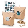 Produktbild: DIY Adventskalender Set zum Basteln und Selberbefüllen blau/hellblau - Papiertüten Klammern Zahlensticker blautöne - mit Weihnachtssticker