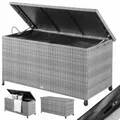 Produktbild: DeubaXXL DE Gartenbox Polyrattan Grau 117x53x60cm mit Griffen & Rollen 108641