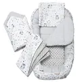 Produktbild: Medi Partners Babynest Nestchen Baby Set für Neugeborene - 100x60x15 Kuschelnest 5 teilig tragbar Nest zweiseitig Babynestchen Bett 100% Baumwolle (Lichtung mit grauem Minky)