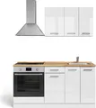 Produktbild: Singleküche Vicco R-Line Weiß Hochglanz/Weiß 160 cm mit Herdumbauschrank ohne Arbeitsplatte, Model 56466