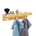 Produktbild: Relaxdays Wandregal mit Hakenleiste, Bambus, HBT: 10 x 36 x 12 cm, Handtuchhalter Bad, Garderobe Flur, 3 Haken, Natur
