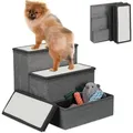 Produktbild: Relaxdays - Hundetreppe, 3 Stufen, mit Stauraum, Hunde & Katzen, HxBxT: 39 x 40 x 49 cm, faltbare Tiertreppe, grau/weiß