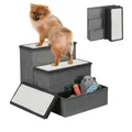Produktbild: Relaxdays - Hundetreppe, 3 Stufen, Mit Stauraum, Hunde & Katzen, Hxbxt: 39 X 40 X 49 Cm, Faltbare Tiertreppe, Grau/weiß