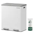 Produktbild: SONGMICS Mülleimer, 2 x 30 Liter, 2 Fächer, Mülltrennsystem, Treteimer, Abfalleimer Küche, 15 Müllsäcke, Metall, Inneneimer aus Kunststoff, Klappdeckel, Softclose, luftdicht, weiß-grau LTB60WT