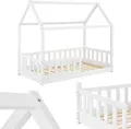 Produktbild: Juskys Kinderbett Marli 80 x 160 cm - Rausfallschutz, Lattenrost & Dach - Holz Weiß