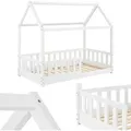 Produktbild: Juskys - Kinderbett Marli 80 X 160 Cm Mit Rausfallschutz, Lattenrost Und Dach - Hausbett Für Kinder Aus Massivholz - Bett In Weiß
