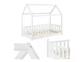 Produktbild: Juskys Kinderbett Marli 80 x 160 cm Rausfallschutz, Lattenrost & Dach Weiß Hausbett Holz