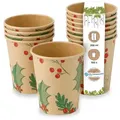 Produktbild: BIOZOYG 100 Stück Kaffee-Trinkbecher 200ml / 8ozPappe Winterliche Bedruckung mit Zweigen, Einwegbecher Kaffeebecher Pappbecher, biologisch abbaubar