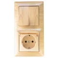 Produktbild: Unterputz STECKDOSE Kombi Doppelshalter-Schutzkontakt mit Deckel Eichen Holz