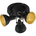 Produktbild: Deckenstrahler Thornton, Deckenlampe Mit 3 Spots, Vintage Deckenleuchte Wohnzimmer, Retro Lampe Decke, Wohnzimmerlampe Aus Metall In Schwarz Gold, E14 Fassung, Ø 21 Cm - Eglo