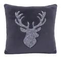 Produktbild: heimtexland Dekokissen Hirsch Landhaus Soft Flanell Kissen gefüllt Fell-Imitat Hirschkopf Chalet Hüttenstil Kuschelkissen 45x45 Geschenkidee Weihnachten Typ903 grau