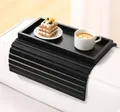 Produktbild: Kssiaz Sofatablett Armlehne, Bambus Sofa Tablett Sofa Ablage, Faltbares Couch Tablett Armlehne, Rutschfestes Sofa Armlehnentablett Sofatablett mit Getränkehalter für Snacks/Handy/Tassen, Schwarz
