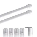 Produktbild: Vitragestangen 2er Pack ausziehbar, 2 Gardinenstangen mit Selbstklebehaken - Befestigung ohne Bohren - (Farbe: weiß, Größe: 60-90cm)