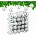 Produktbild: Weihnachtskugeln im 50er Set, Kunststoff, d: 6 cm, runde Weihnachtsbaumdeko, Baumschmuck bruchsicher, silber - Relaxdays