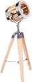 Produktbild: BRUBAKER Stehleuchte Industrial Design Tripod Lampe - 65 cm Höhe - Stativbeine aus Holz - Scheinwerfer aus Holz/Details in Chrom