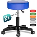 Produktbild: Rollhocker Höhenverstellbar 10cm Polsterung 46-60cm Sitzhöhe 360° drehbar Ø35cm rund Rollen Bürohocker Drehhocker Arbeitshocker Hocker 2er Set blau