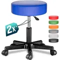 Produktbild: CASARIA® Rollhocker Höhenverstellbar 2er Set 10cm Polsterung 46-60cm Höhe 360° Drehbar Ø35cm Rund Rollen Bürohocker Drehhocker Arbeitshocker ... - Blau