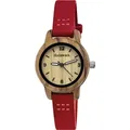 Produktbild: Holzwerk CLARA RED kleine Kinder Holz Uhr mit Leder Armband in dunkel rot, beige