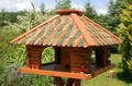 Produktbild: Vogelhaus Futterhaus Futterhäuschen Vogelvilla mit Holzschindeldach in versch. Farben und Solarbeleuchtung, wahlweise mit oder ohne Vogelhausständer V20, Farbe|Größe:Braun/Grün|ohne Ständer