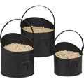 Produktbild: Relaxdays Pelleteimer 3er Set, ∅ je 21, 25 & 30 cm, Griff & klappbarer Henkel, Metall Kohleeimer, Kaminzubehör, schwarz