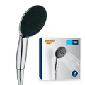 Produktbild: GROHE Vitalio 110, Duschkopf mit Schlauch, 14l pro Min (Handbrause 2 Strahlarten, Universalanschluss, Silikonring schützt bei Stürzen, Duschbrause mit Duschschlauch 1,5m), rund, chrom, 26972001