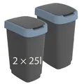 Produktbild: Rotho Twist 2er-Set Mülleimer mit Deckel (blau/anthrazit, 2x25l)