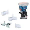 Produktbild: Bosch Professional 18V System Akku-Kantenfräse GKF 18V-8 (inkl. Parallelanschlag, 2x Saugadapter zum Fräsen, Spanschutz, 8-mm-Spannzange, Spannschlüssel, ohne Akku/Ladegerät)