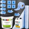 Produktbild: Abdichtungsset Badabdichtung Dusche 20Kg Flüssigfolie, 4 Innenecken, 2 Außenecke, 4 Wandmanschetten, 20M Dichtband, 3M Dichtbahn 5L Tiefengrund SET45