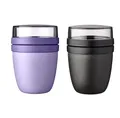Produktbild: Mepal | Lunchpot Ellipse Mixed | Vivid Lilac + Nordic Black | Müslibecher to go | Unterteilung für Joghurt & Müsli | 500 ml + 200 ml | Geeignet für Gefrierschrank, Mikrowelle & Spülmaschine