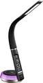 Produktbild: LED Schreibtischlampe Lederoptik mit QI-Ladestation Touch dimmbar Warm-/Kaltweiß Uhranzeige Schwarz