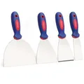 Produktbild: WorkPro Malerspachtel 4-teiliges Set, aus rostfreiem Edelstahl, mit Kunststoffgriff (4-St) 3 flexiblen Klingen und 1 steifer Klinge blau