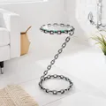Produktbild: Design Beistelltisch CHAINS 33cm silber handmade Metall rund Glasplatte Ablage