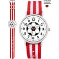 Produktbild: Pacific Time Armbanduhr Kinderuhr Jungen Fußball Sport Nylon Wechselarmband rot weiß 86921