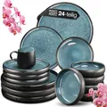 Produktbild: Moritz & Moritz SOLID 24-tlg Steinzeug Geschirr Set 6 Personen - Geschirrset 6 Personen aus je 6 Dinner Teller, Kleine und Tiefe Teller und Tassen mit Henkel