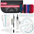 Produktbild: CALCUSO Geometrie Set Pro – 15-teiliges Geodreieck Set mit Zirkel mit Feststellrad, Lineal, Radiergummi und Anspitzer in schwarzer Federmappe – ideal für Schule, Uni, Büro, Zirkel ab 4. Klasse