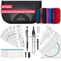 Produktbild: GEOMETRIE SET PRO in schwarzer Federmappe/Federmäppchen mit Zirkel und Geodre...