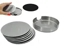 Produktbild: 7-teiliges Untersetzer Set aus Edelstahl Glasuntersetzer Getränkeuntersetzer rund mit Halter Ø10 cm