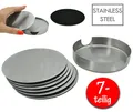 Produktbild: 7-teiliges Untersetzer Set aus Edelstahl Glasuntersetzer rund mit Halter Ø10 cm