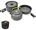Produktbild: JZK Camping Kochgeschirr Set 2-3 Personen Faltbare Camping-Kochtopf Set Stieltopf Pfanne Teekanne, Aluminium, für Outdoor Picknick Camping und Wanderreisen