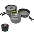 Produktbild: JZK Camping Kochgeschirr Set 2-3 Personen Faltbare Camping-Kochtopf Set Stieltopf Pfanne Teekanne, Aluminium, für Outdoor Picknick Camping und Wanderreisen