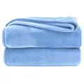 Produktbild: heimtexland Kuscheldecke flauschig Flanell Wohndecke warm Oekotex Tagesdecke Überwurf Sofadecke fusselfrei Fleecedecke Super Soft XL Decke 150x200 cm Typ380 Pastell hellblau
