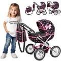 Produktbild: Kinderplay Puppenwagen – Leichte, stabile Spielzeug-Kinderwagen für Puppen – Verstellbarer Griff 33–63 cm, leise Schaumräder, waschbarer Stoff – Für Puppen bis 41 cm, ab 3 Jahren