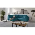 Produktbild: S-STYLE MÖBEL - Ecksofa mit Holzfüßen im skandinavischen Stil Marco aus Blau Luxusmicrofaser - Ottomane links - B/T/H: 231 cm/161 cm/81 cm - Blau