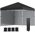 Produktbild: Outsunny Pavillon ca.3x3m, wasserabweisend Stabil Winterfest Pop-up Faltpavillon mit 2 Seitenwänden, UV Schutz 30+, Faltbar Partyzelt Gartenzelt mit Tasche, Gartenpavillon für Camping, Schwarz