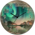 Produktbild: ARTland Holz Wanduhr Quarzuhr - schwarzer Zeiger Auroraborialis - Nördliches Polarlicht Größe: 30x30 cm