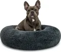 Produktbild: lionto Donut Hundebett, rundes Hundesofa mit Plüschbezug & Anti-Rutsch-Noppen, weich & gemütlich, 70 cm Durchmesser, dunkelgrau