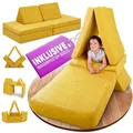 Produktbild: Linodino® Spielsofa | Kindersofa aus Schaumstoff Softbausteine - Kindercouch & Kuschelecke im Kinderzimmer | Stapelsteine für Kinder | Oeko-TEX 100 Zertifiziert | Bienenwaben Gelb
