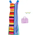 Produktbild: Barbie Fashion Pack – HJT22 – Puppenkleidung – Langes Kleid mit Grafik, Handtasc